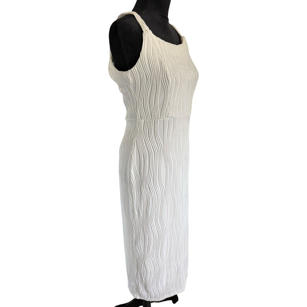 Rihoas White Wavy Ripple Textured Midi Dress Bridal Sleeveless Medium - Picture 4 of 7